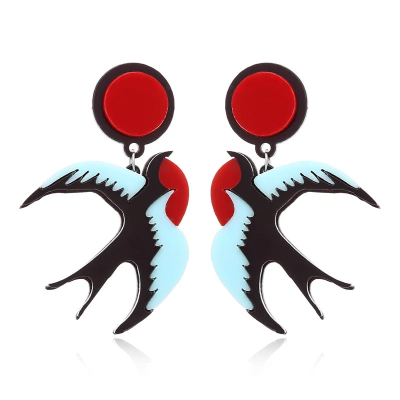 Dvacaman Bohemian Cute Fashion Animal Parrot Bird Drop Earrings Women Shiny Rhinestone Fringed Statement Tassel Earrings Jewelry