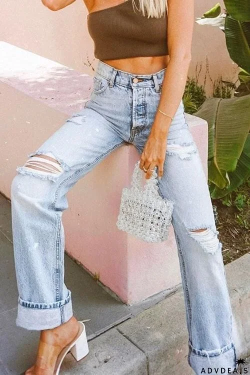 Broken Hole Straight Jeans