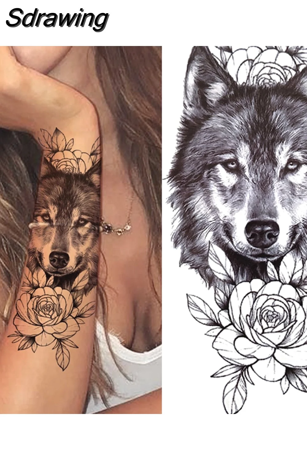 Sdrawing Forest Tattoo Sticker For Men Women Children Tiger Wolf Death Skull Temporary Tattoo Fake Henna Skeleton King Animal Tatoo 430-0