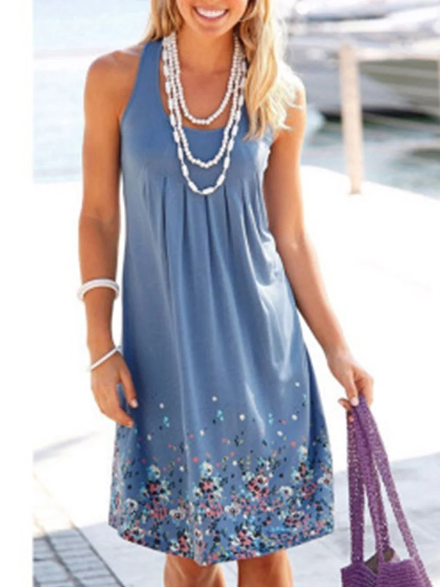 Fashion Printing Sleeveless Casual Floral Dress