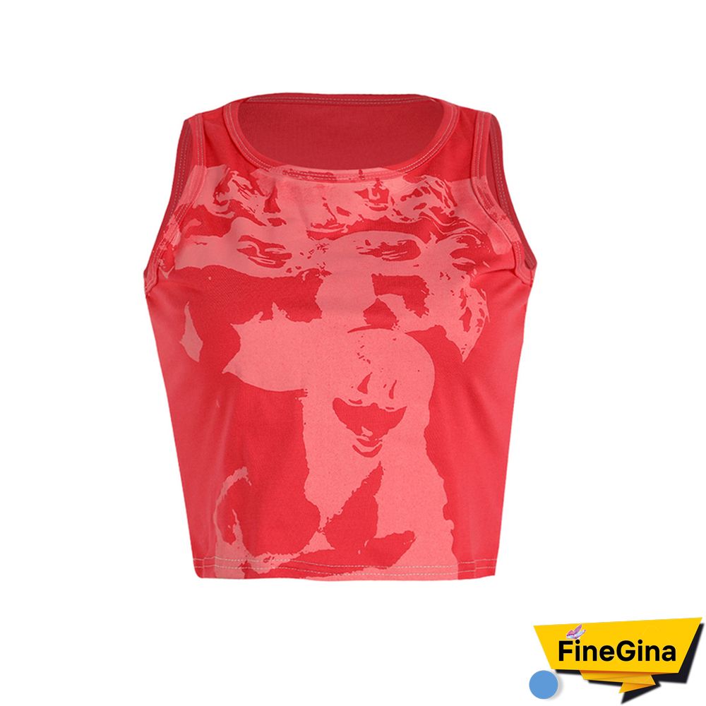 Gothic Portrait Print T-shirt Aesthetic Short Sleevle Sweats Tees Harajuku Streetwear White Crop Top Women Clothes