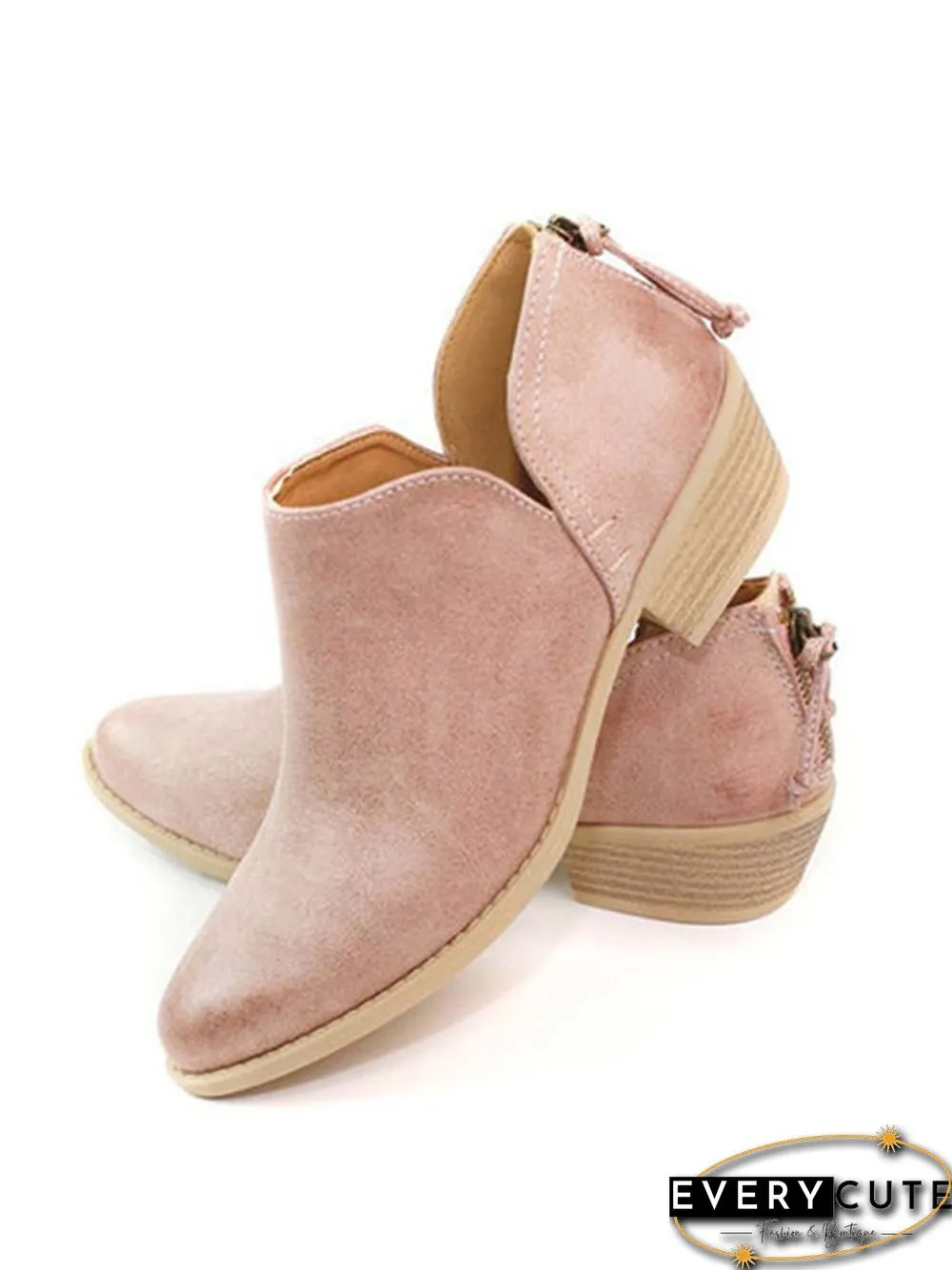 Pu Chunky Heel Zipper Pumps