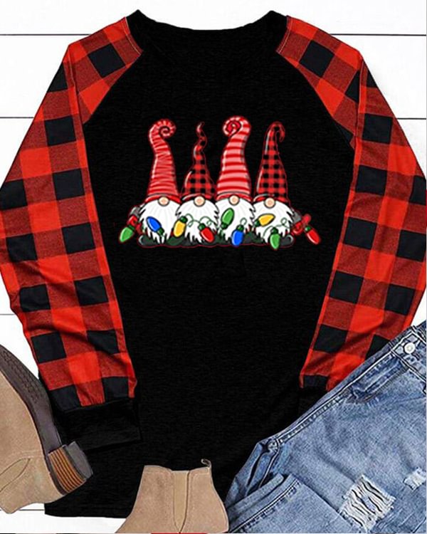 Christmas Gnomes Long Sleeve Panel Long T-Shirt