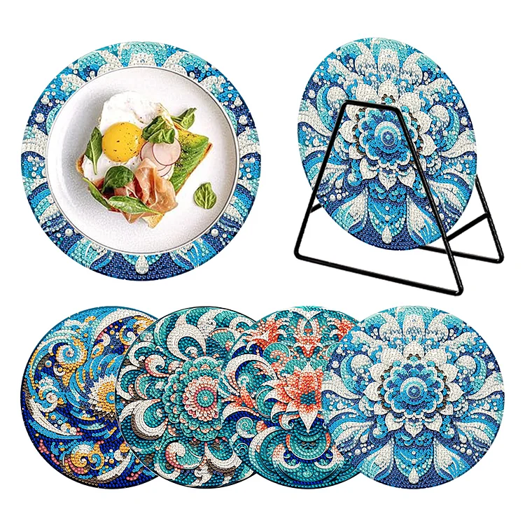 4 Pcs Mandala Acrylic Diamond Painted Placemat Eco-Friendly Placemat with Holder