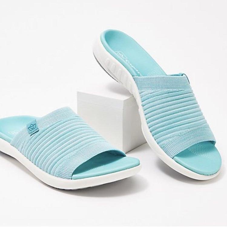 Women's flyknit peep toe slide sandals comfy walking arch support slides