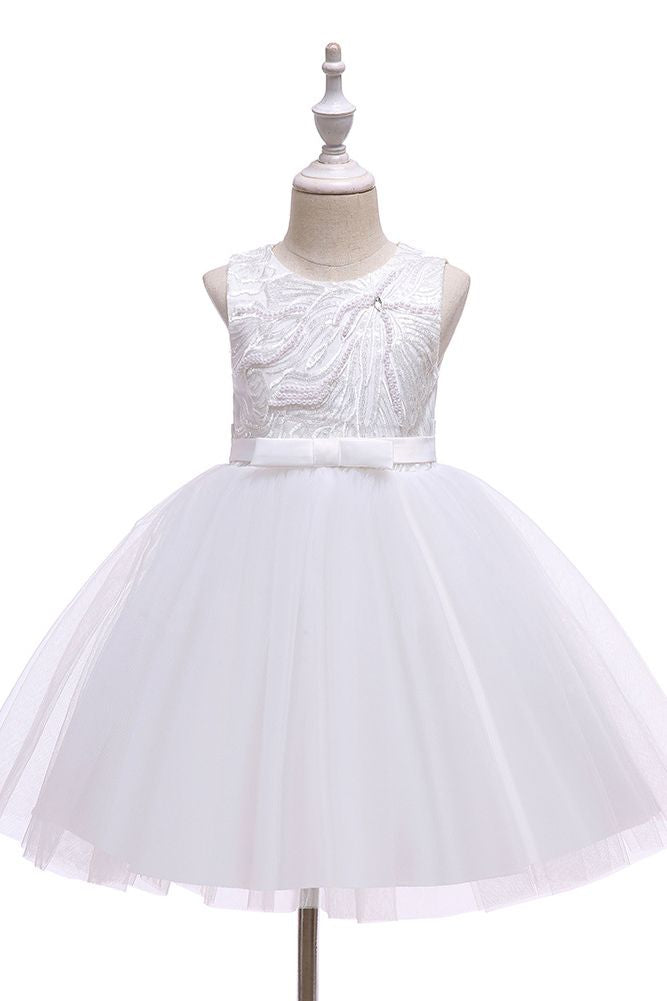  Oknass Sleeveless Jewel A-line Flower Girl Dress Tulle with Beadings