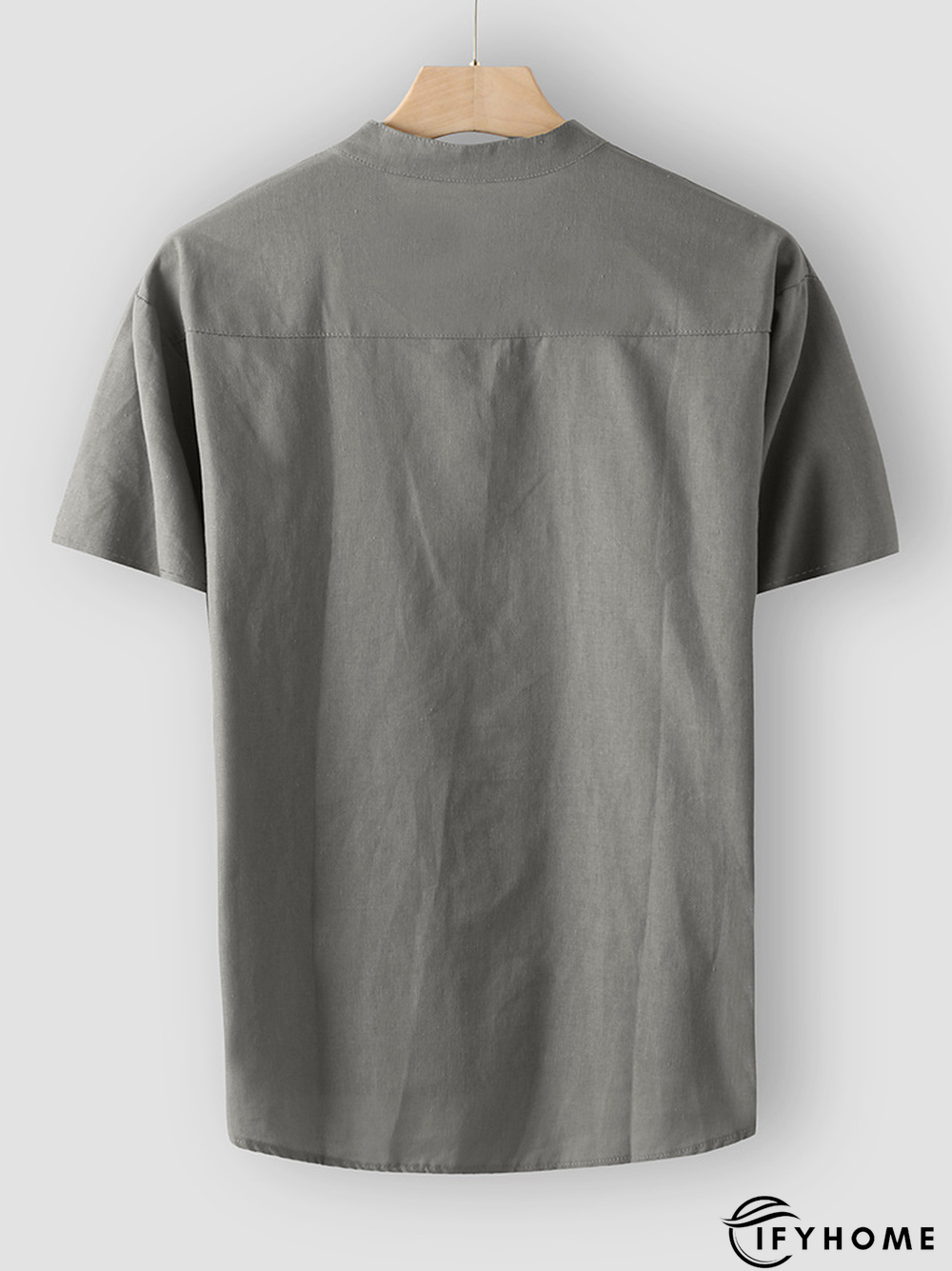 Men's Cotton Linen Style Half Placket Stand Collar Short Sleeve Shirt | IFYHOME