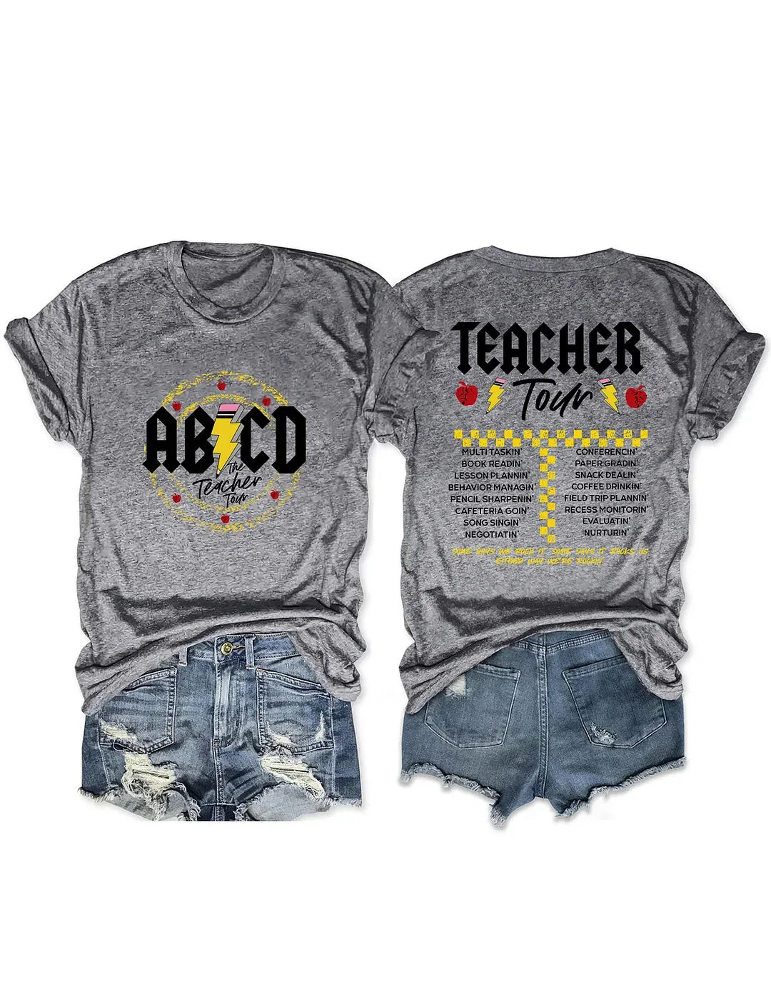 ABCD Teacher Tour Printed Round Neck Short Sleeve T-Shirt