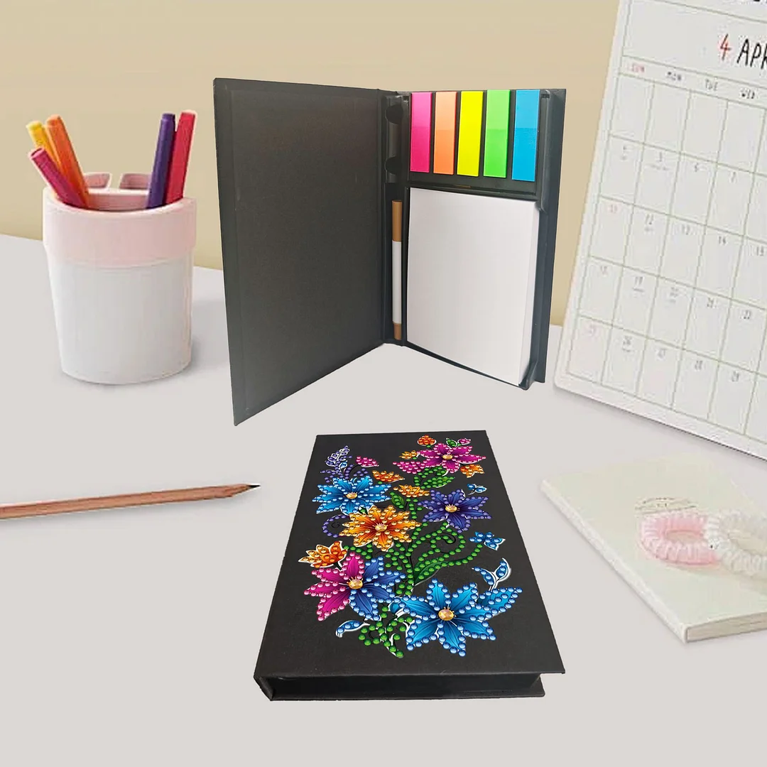 5D DIY Rhinestone Art Painting Notebook Kit for Holiday Birthday Gift (Flower)