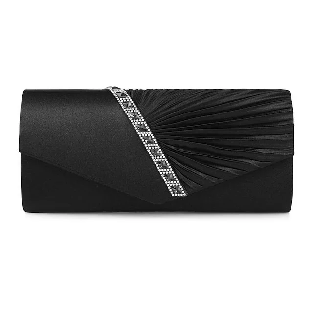 Women's Evening Bag Satin Buttons Rhinestones Pleated Clutch Bag