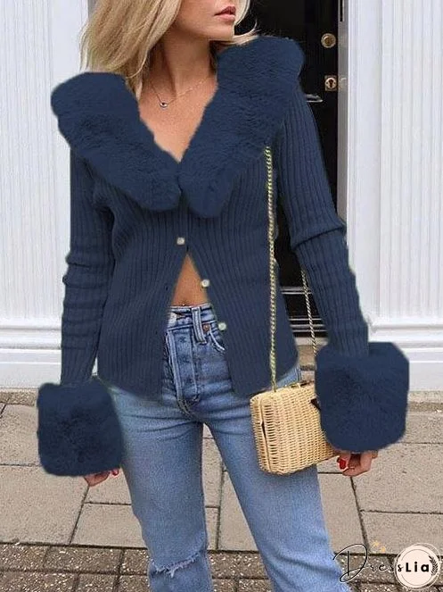 Coats Fur Collar Button Long Sleeve Coat for Women