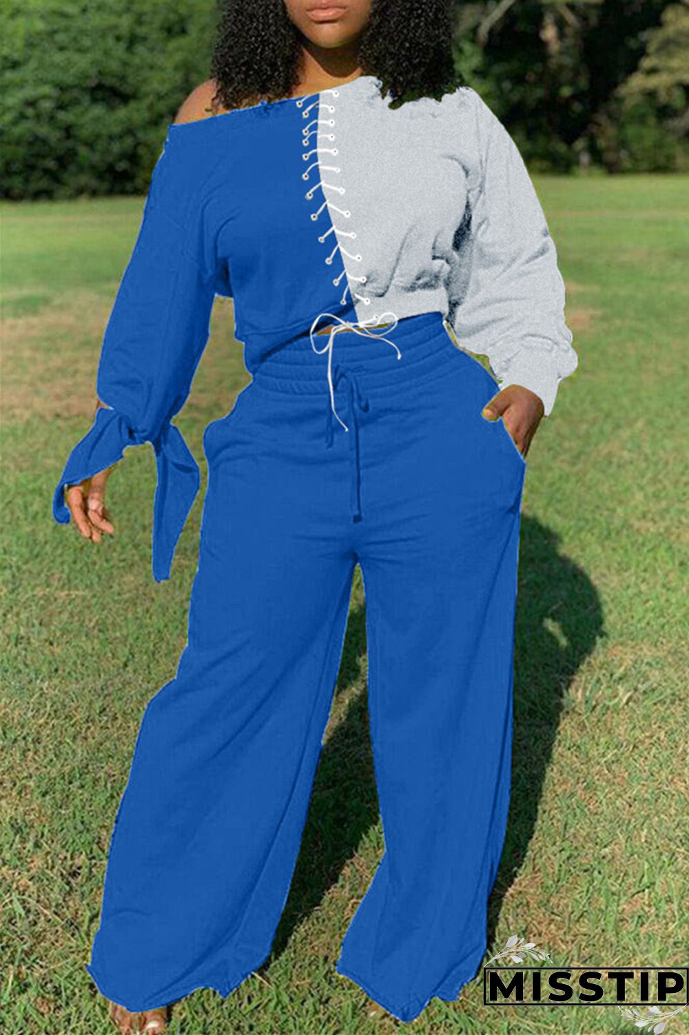 Gray Fashion Casual Long Sleeve Oblique Collar Regular Sleeve Short Patchwork Two Pieces