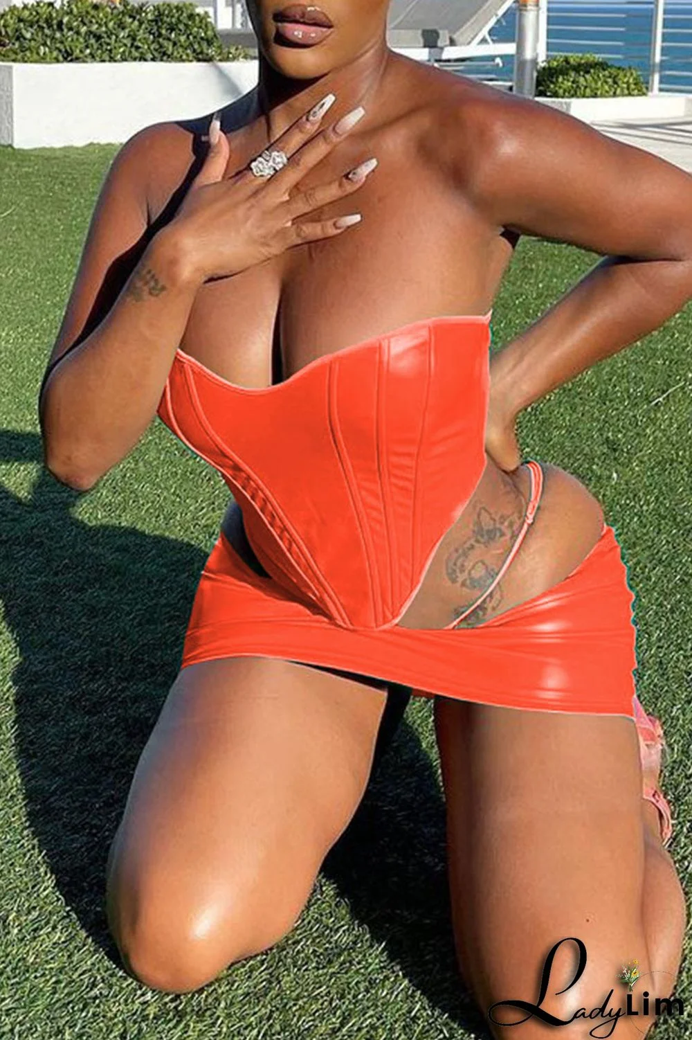 Khaki Sexy Solid Split Joint Asymmetrical Strapless Sleeveless Two Pieces