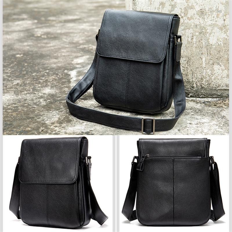 Black Single Tone Foldover Top Adjustable Sling Soft Leather Messenger Bag