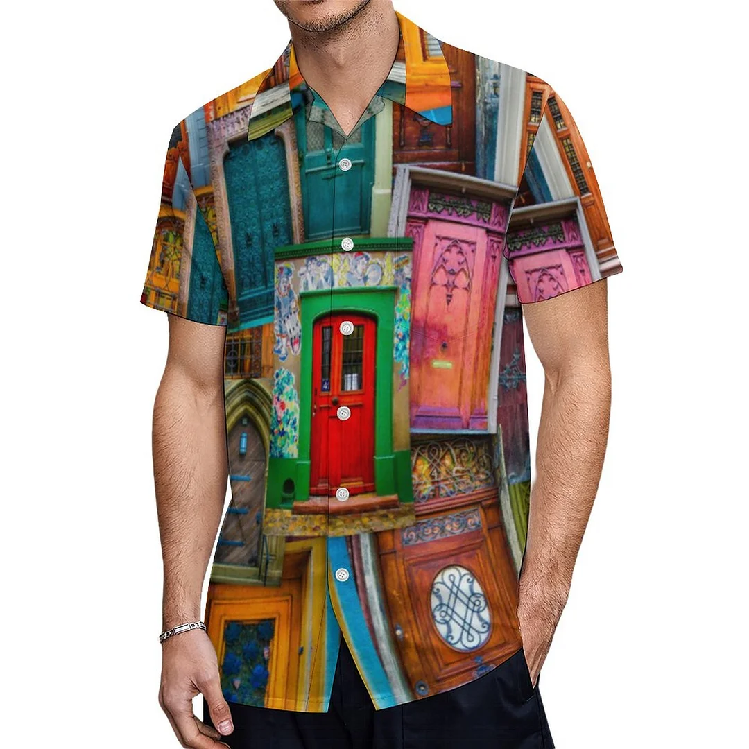Short Sleeve Colorful Vintage Door Hawaiian Shirt Mens Button Down Plus Size Tropical Hawaii Beach Shirts