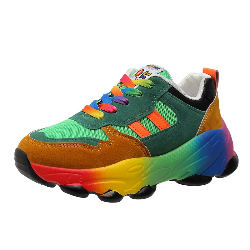 Yyvonne Casual Single Shoe Rainbow Sole Fashion Tie Flying Breathable Leisure Sports Single Shoes Women