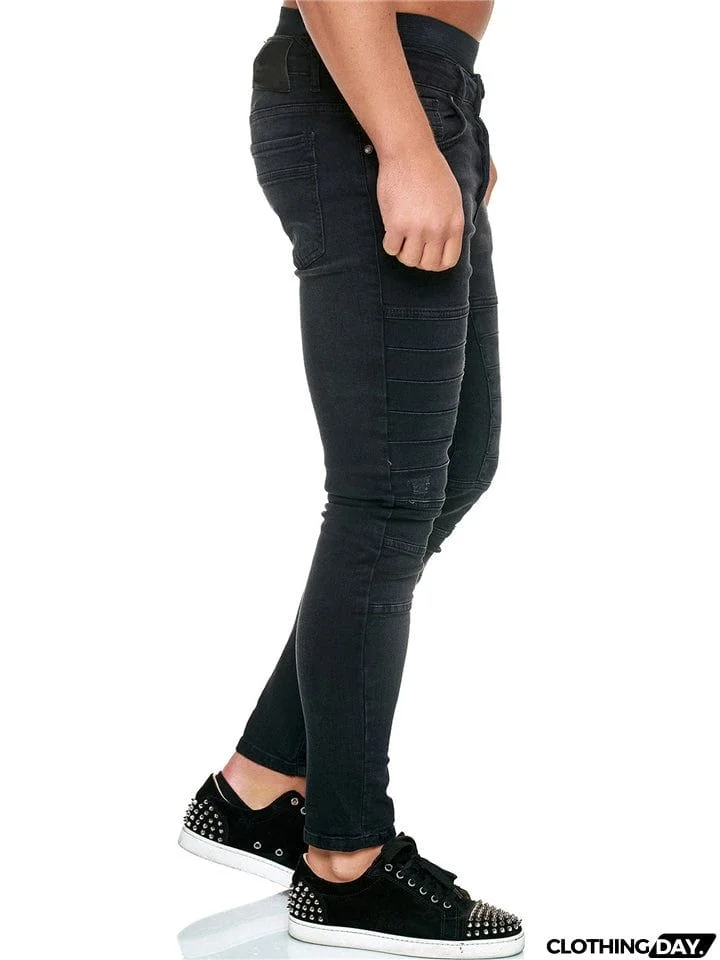 Casual Simple Style Fit Solid Color Washed Effect Jeans With Pockets