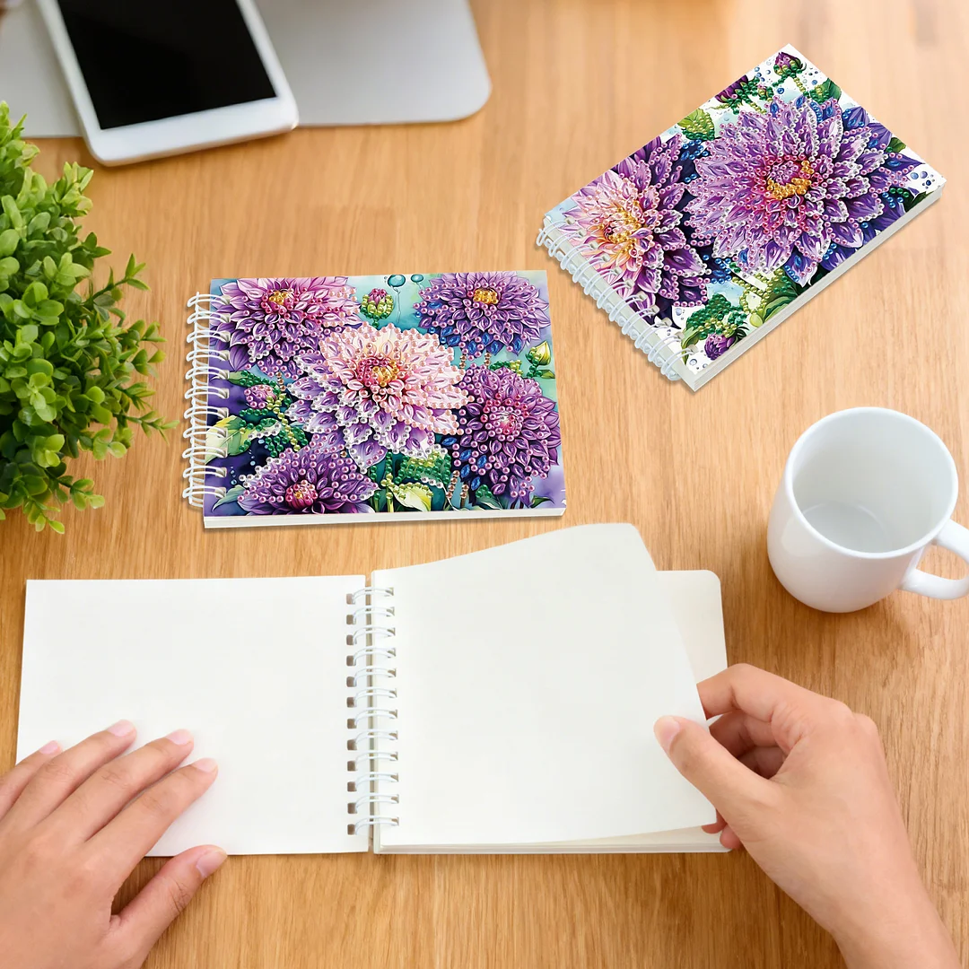 2 Pack Purple Gerbera DIY Diamond Art Spiral Notebook Kit 80Pages No Lines Gifts