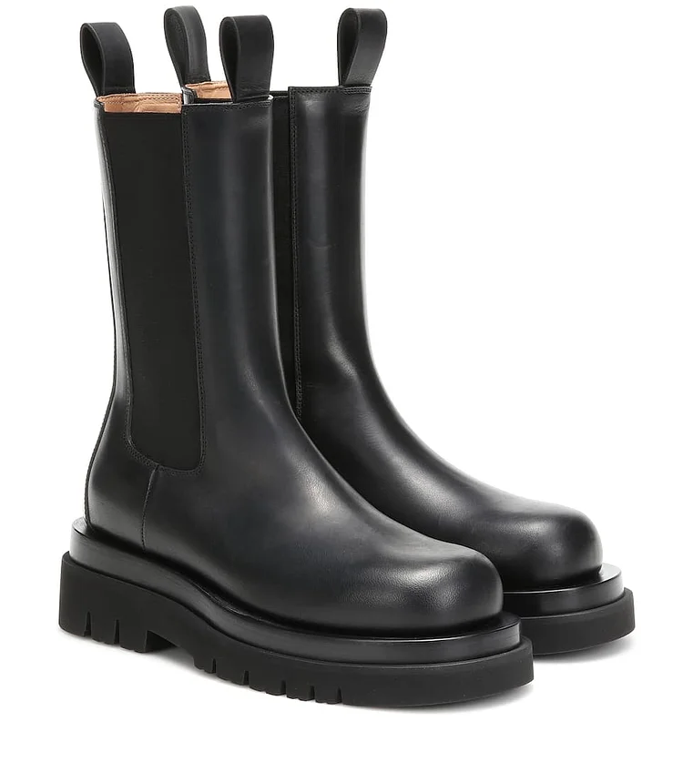Custom Made Black Mid Calf Classy Chelsea Boots |FSJ Shoes