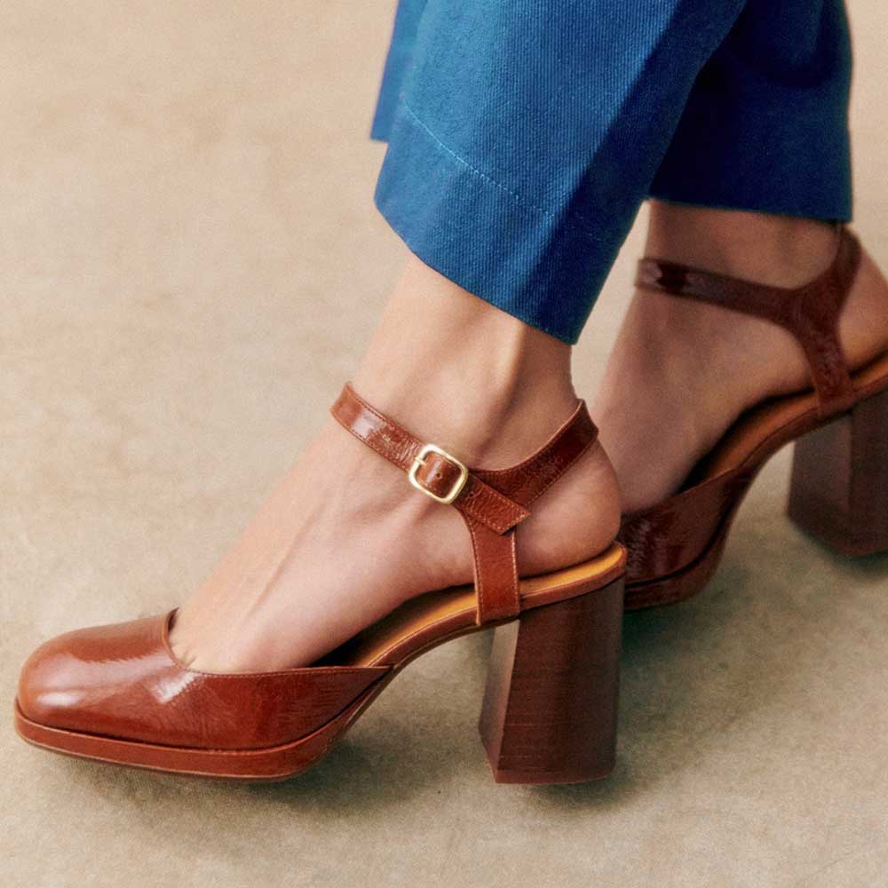 Brown Square Toe Block Heel Buckle Ankle Strap Mary Jane Shoes Nicepairs