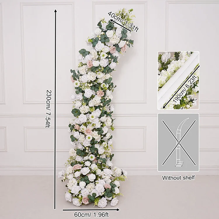 A8725 Pink White Rose Greenery Floral Arrangement Decor Horn Arch Frame Wedding Table Sofa Runner