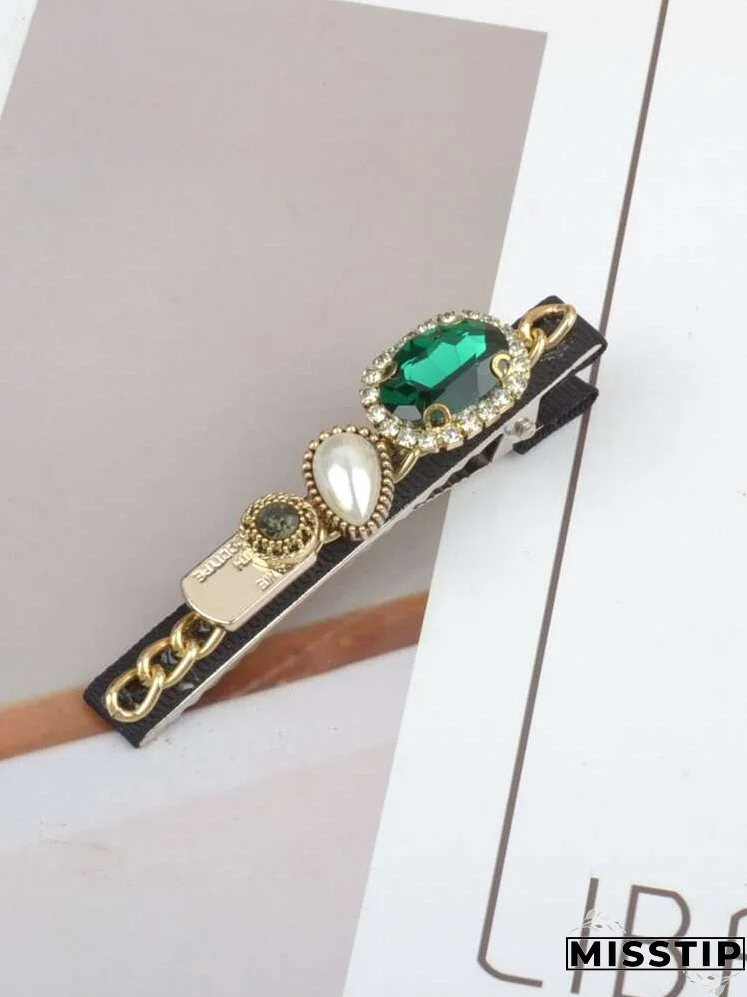 Gemstone & Faux Pearl Decor Hair Clip