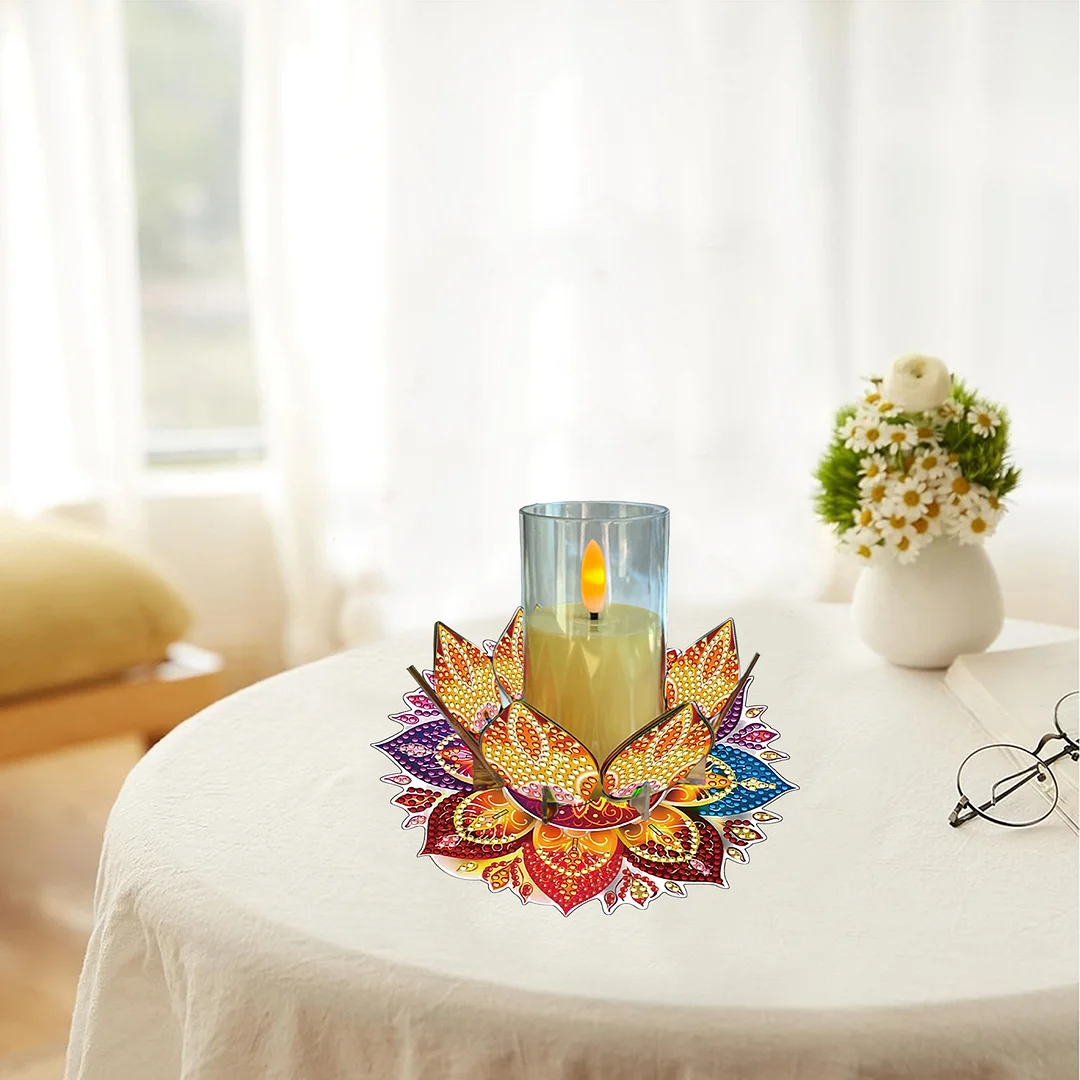 Mandala Lotus-H Acrylic DIY Diamond Painting Candle Holders Without Candles Crystal Painting Tealight Candle Stand Table Centerpiece for Adults Beginners Home Party Decor