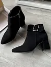 Chunky Heel Buckle Pointed-Toe Suede Martin Boots