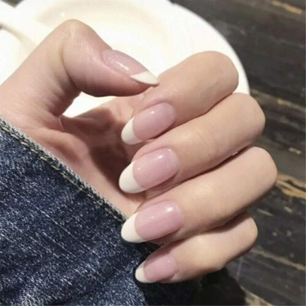 24pcs/box Middle length Ballet nude pink Color false nails with design with heart pattern artificial nails with jelly glue