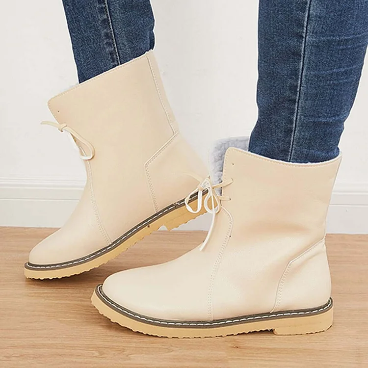 Warm Cotton Lined Waterproof Snow Ankle Boots Wide Width Flat Booties