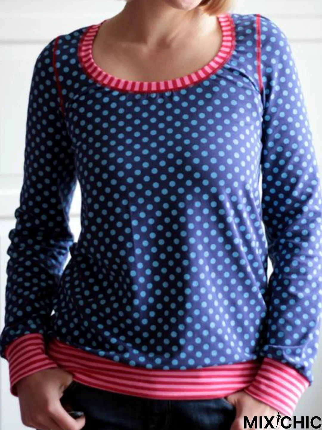 Casual Round Neck Long Sleeve Top