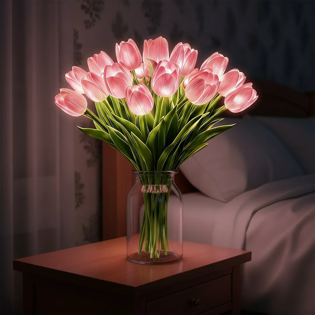 15Pcs Radiant Romantic Tulip Light LED Adjustable Tulip Night Light Warm Light Luminous Bouquet Ornament Gift for Anniversary/Wedding/Birthday