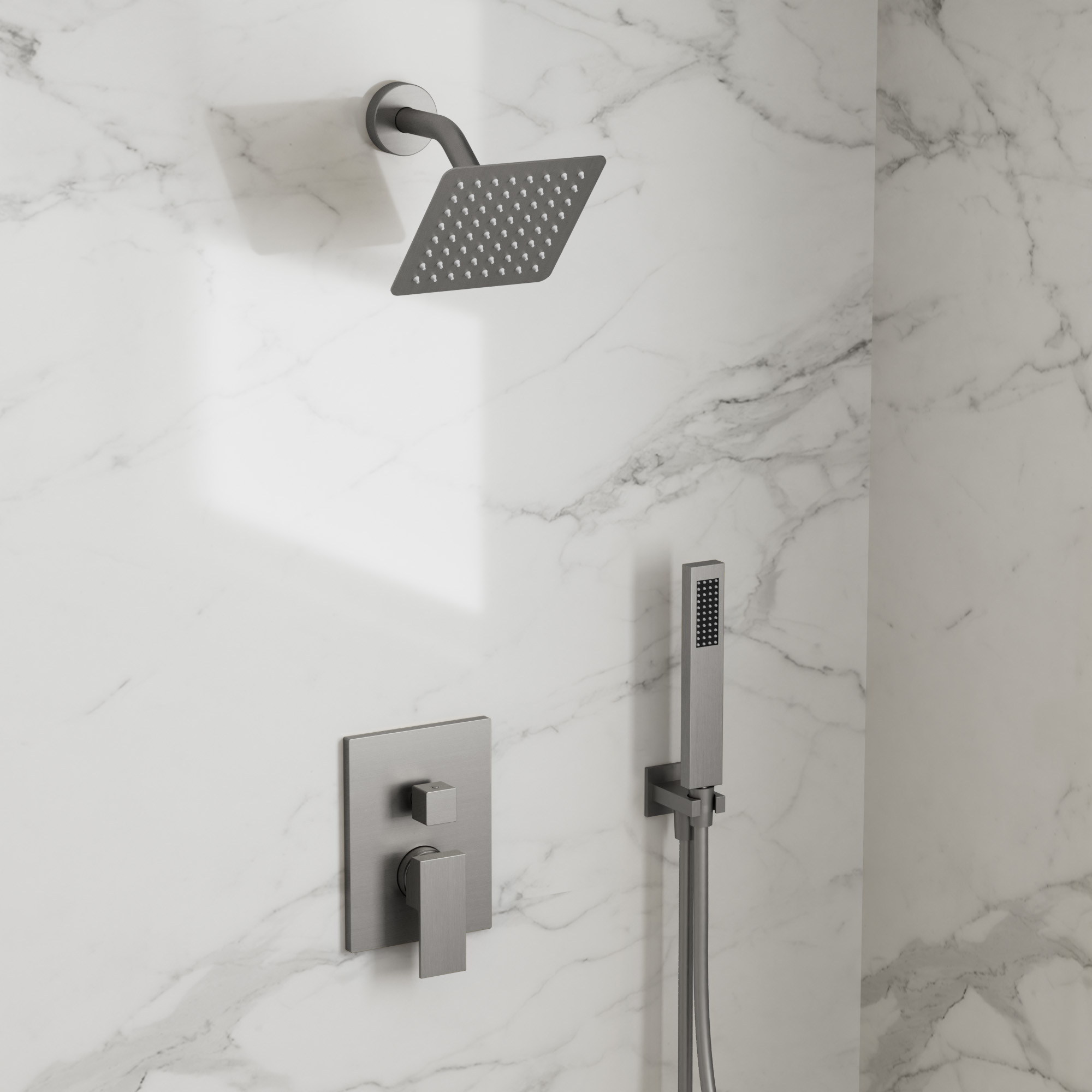 2-Spray Pattern 6 in.Square Shower head with Single Handle Shower Handheld Faucet 2.5 GPM in Brushed Nickel