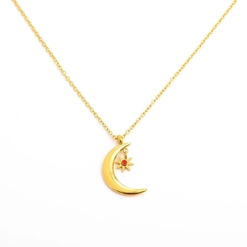 Retro Star Moon Titanium Steel Plating Inlay Zircon Pendant Necklace