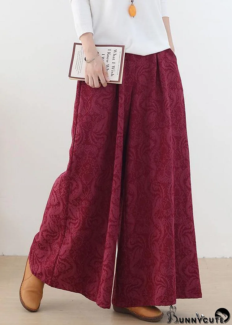 Autumn and winter Retro Red jacquard thickened women's wide leg pants