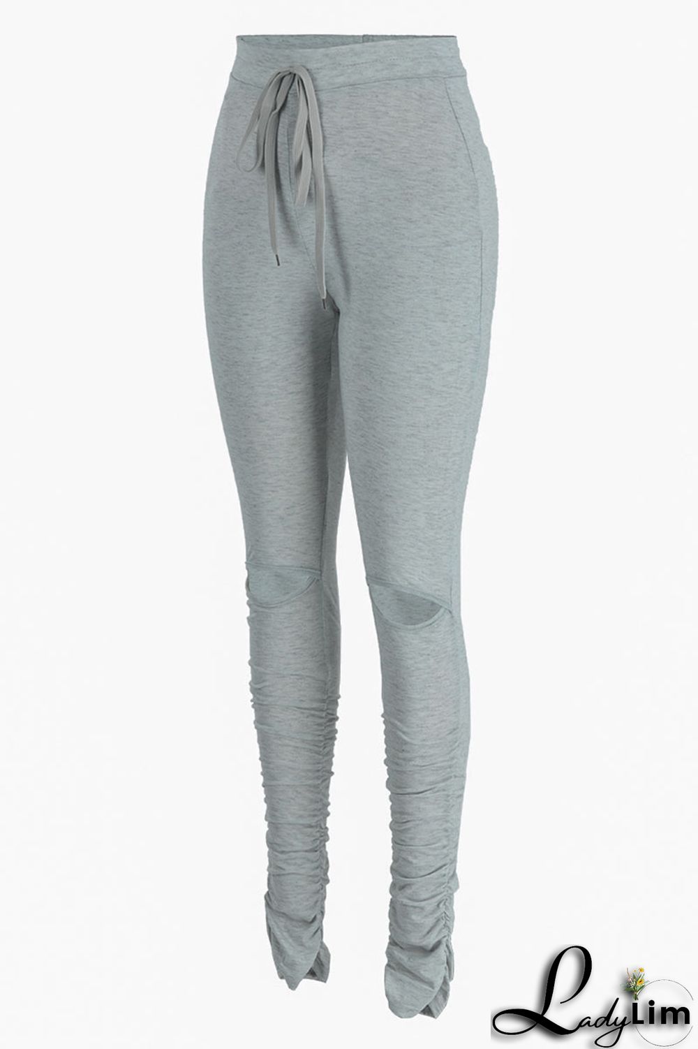 Pink Fashion Casual Solid Ripped Fold Skinny High Waist Trousers