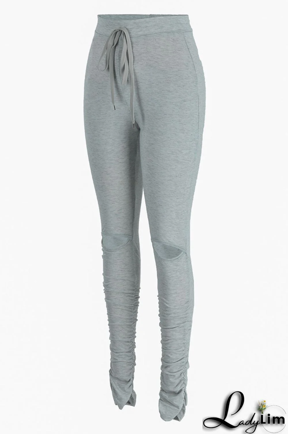 Pink Fashion Casual Solid Ripped Fold Skinny High Waist Trousers