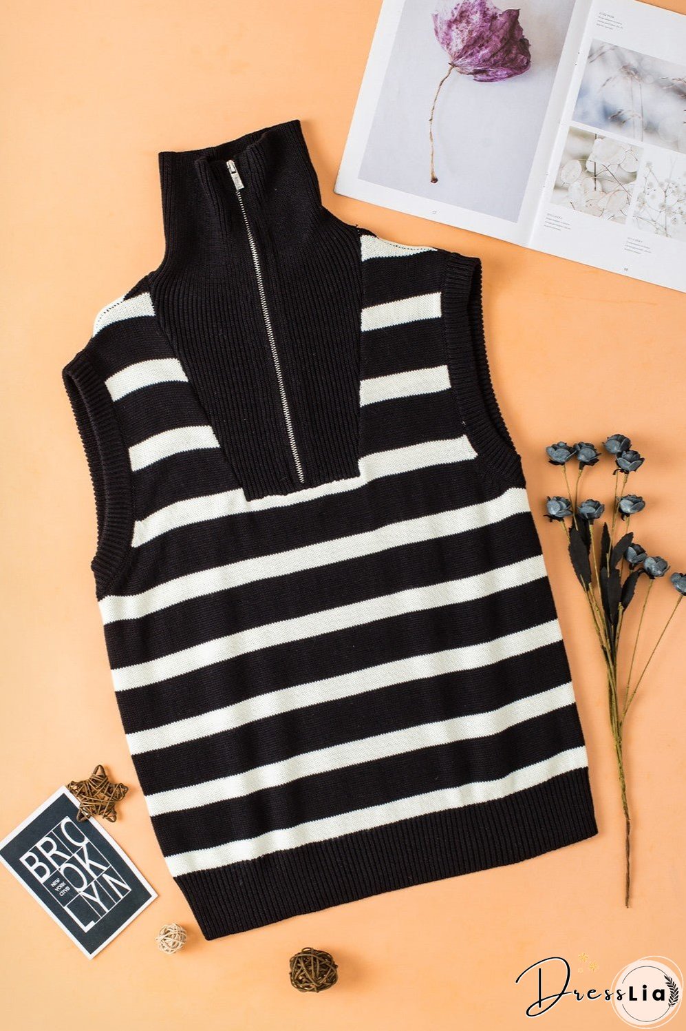 Striped Half Zip Sweater Vest
