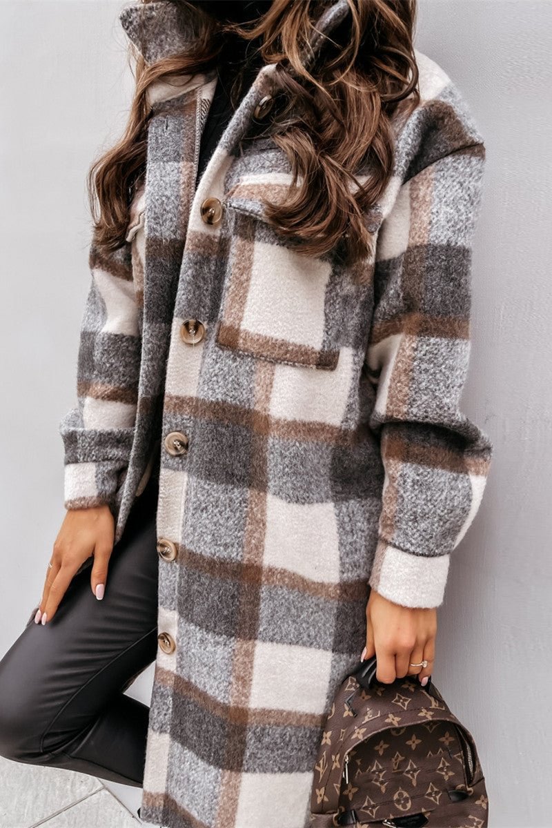 Plaid Cardigan Turndown Collar Outerwear