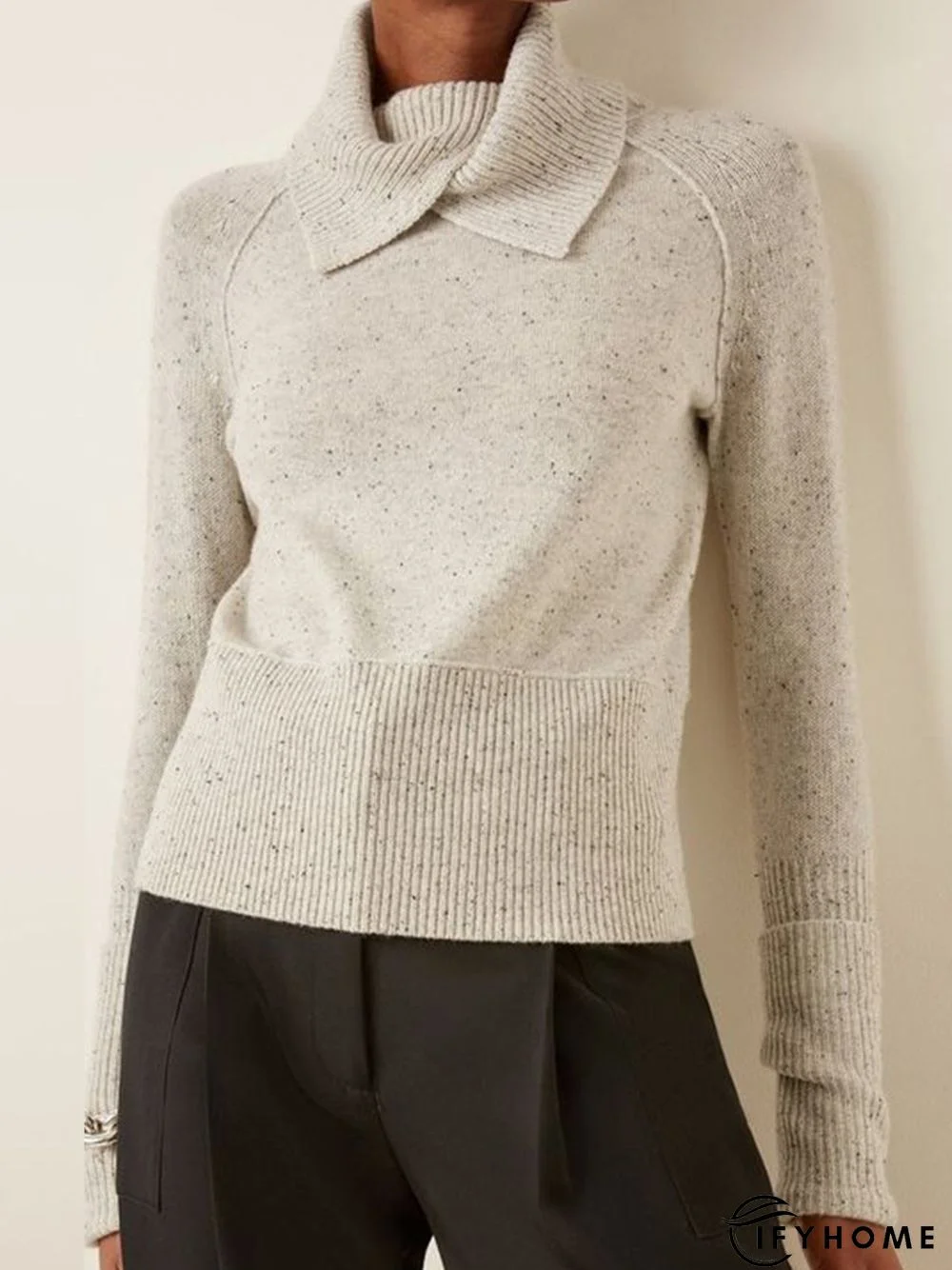 Long sleeve Regular Fit Plain Casual Sweater | IFYHOME