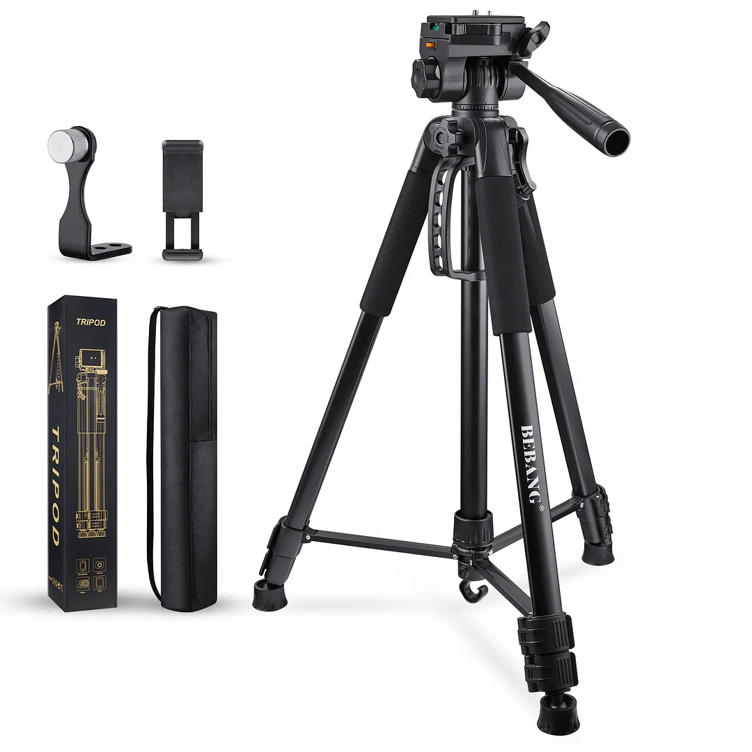 BEBANG 67" Camera Tripod, Portable and Flexible Tripod with Clip and Adapter, Porfessional Aluminum Tripod Stand for Mirrorless/DSLR/Phone/Camcorder/Spotting Scopes/Binoculars/Telescope