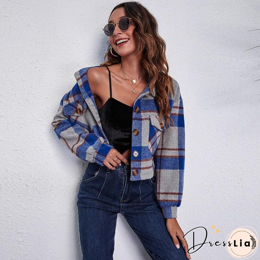 Lapel Loose Checked Short Coat