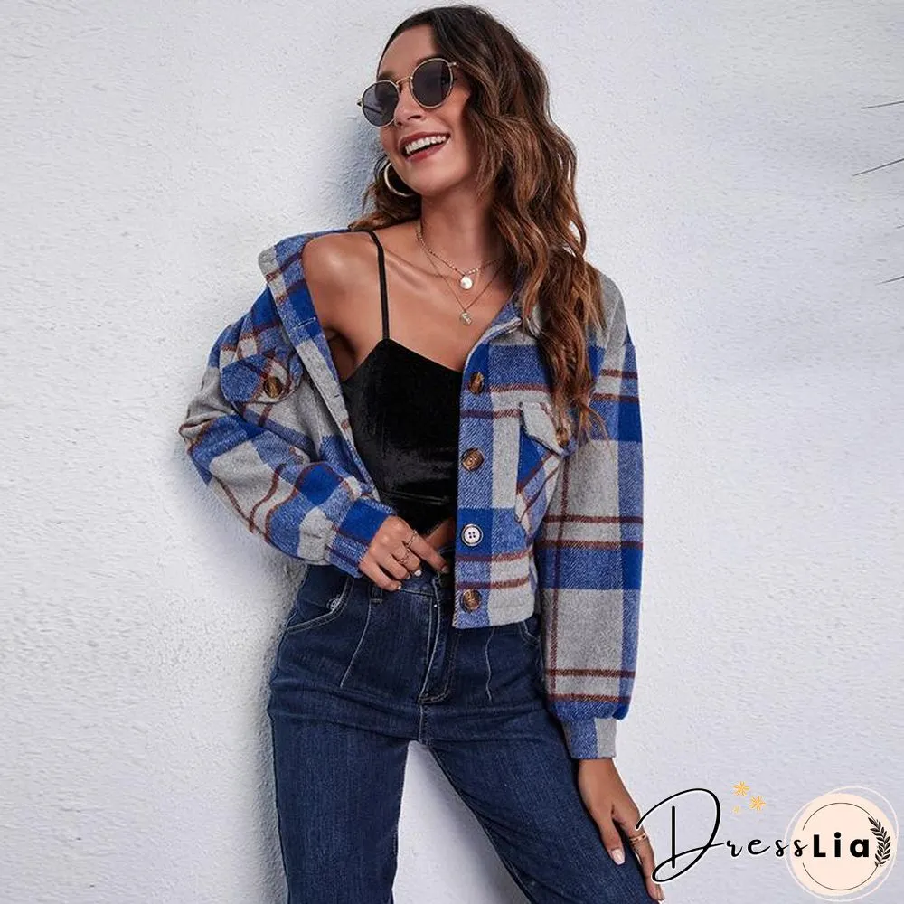 Lapel Loose Checked Short Coat