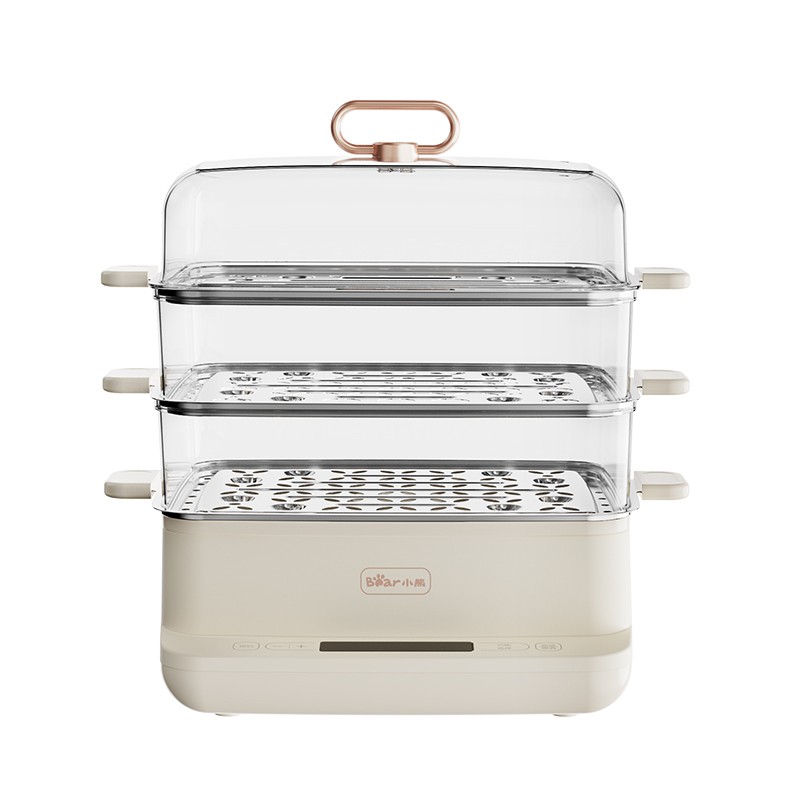 小熊三层电蒸锅 多功能家用大容量蒸汽锅全自动小型不锈钢早餐机/800W/米黄色12L-Digicat 猫电澳洲
