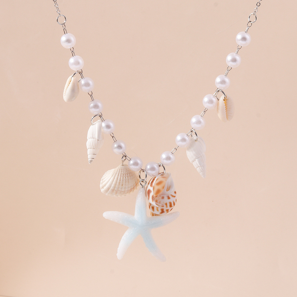 Multi-Color Pearl Conch Starfish Necklace