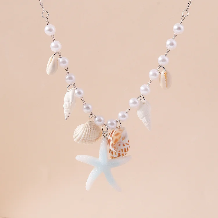 Multi-Color Pearl Conch Starfish Necklace