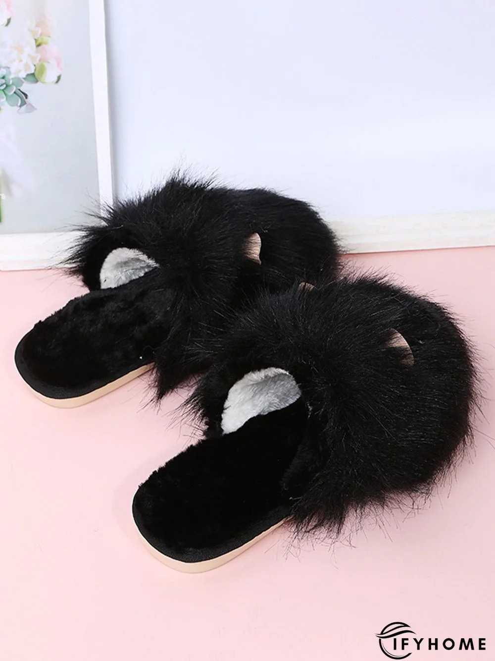 Cute Cat Ears Mohair Warm Fleece Indoor Slippers | IFYHOME