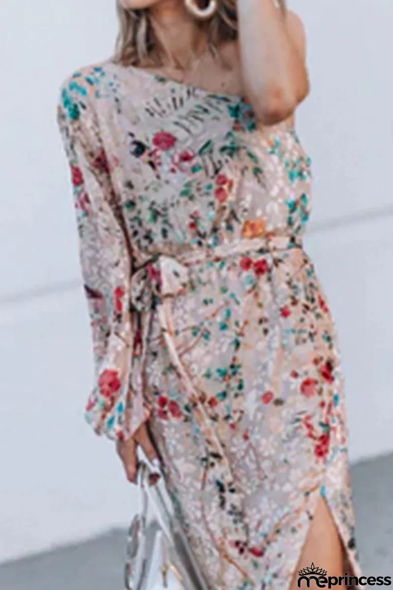 Casual Print Patchwork One Shoulder Irregular Dress Dresses