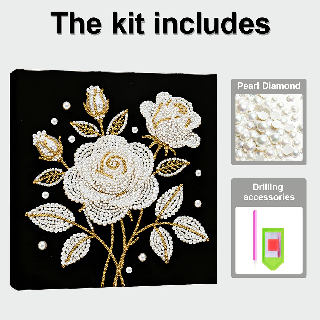 Rose DIY Pearl Art Diamond Painting Kit for Adults Home Decor 25x25cm With Frame