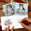 12Pcs Teacup Cat DIY Diamond Painting Greeting Card Kit for Adults Gifts